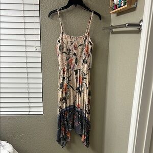 NWT Angie Tan and Orange Asymmetrical Tiered Sundress